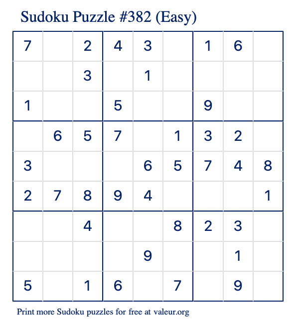 Free Printable Easy Sudoku Puzzle number 382