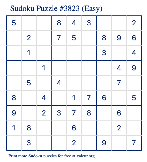 Free Printable Easy Sudoku Puzzle number 3823