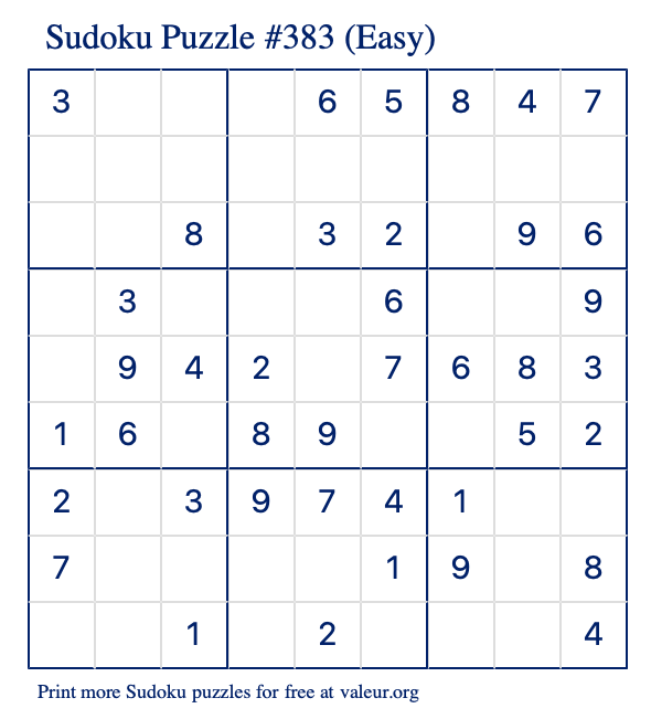Free Printable Easy Sudoku Puzzle number 383