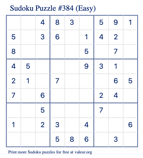 Free Printable Easy Sudoku Puzzle number 384