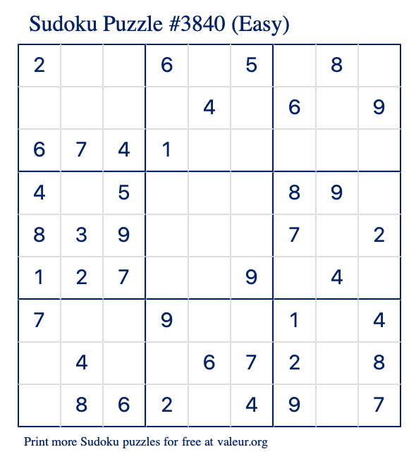 free printable easy sudoku with the answer 3840