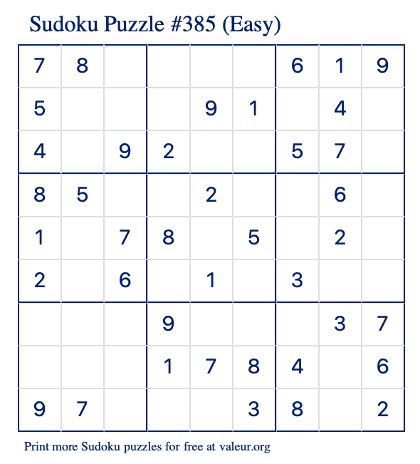 Free Printable Easy Sudoku Puzzle number 385