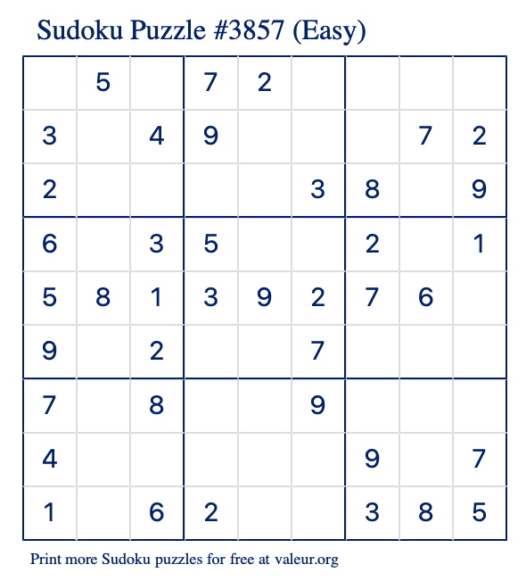 Free Printable Easy Sudoku Puzzle number 3857