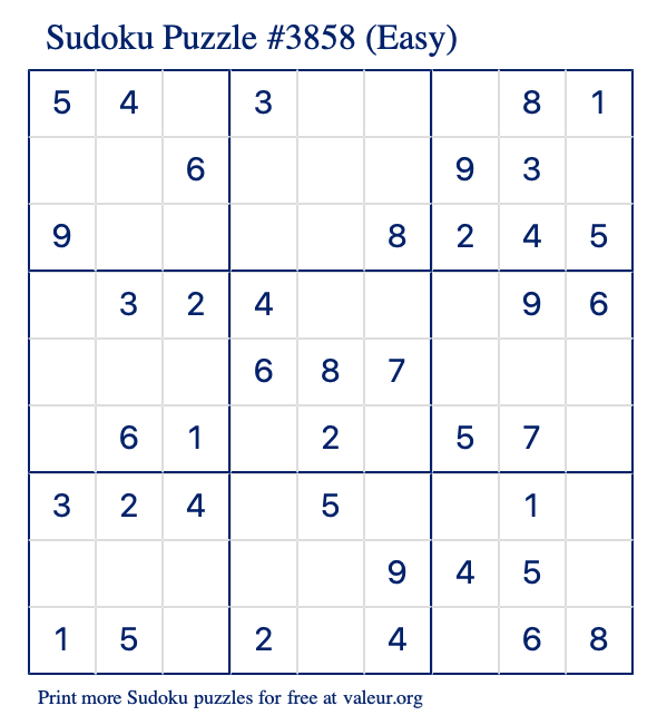 Free Printable Easy Sudoku Puzzle number 3858