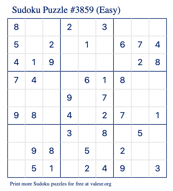 Free Printable Easy Sudoku Puzzle number 3859