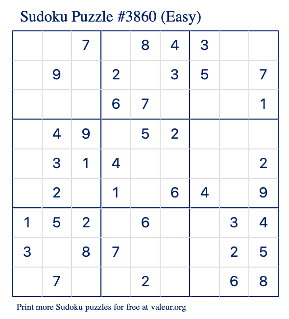 Free Printable Easy Sudoku Puzzle number 3860