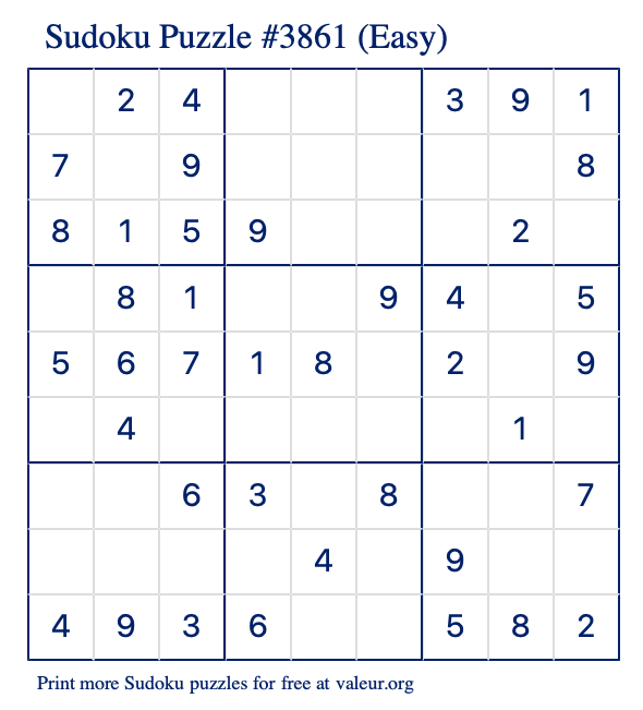 Free Printable Easy Sudoku Puzzle number 3861