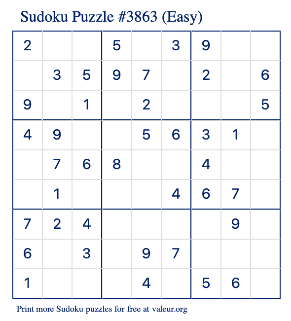 Free Printable Easy Sudoku Puzzle number 3863