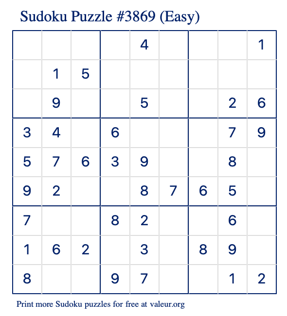 Free Printable Easy Sudoku Puzzle number 3869