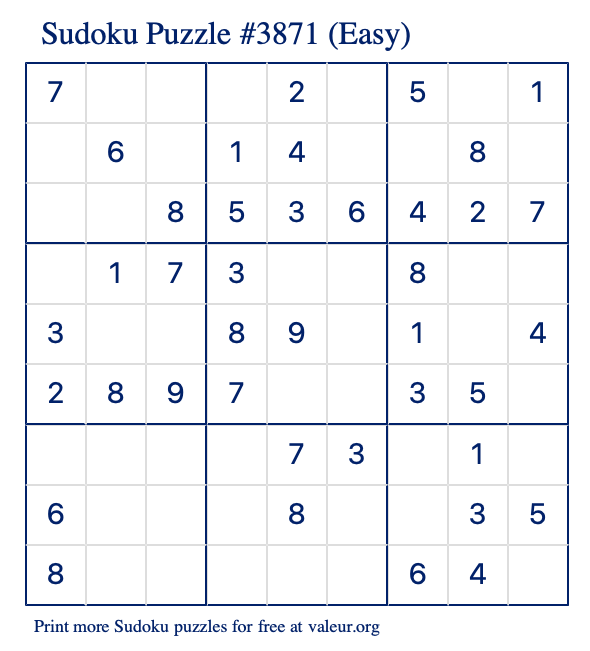 Free Printable Easy Sudoku Puzzle number 3871