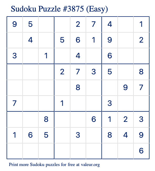 Free Printable Easy Sudoku Puzzle number 3875