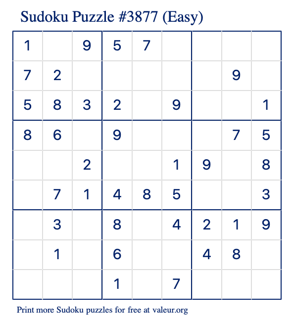 Free Printable Easy Sudoku Puzzle number 3877