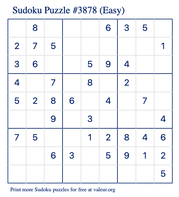 Free Printable Easy Sudoku Puzzle number 3878