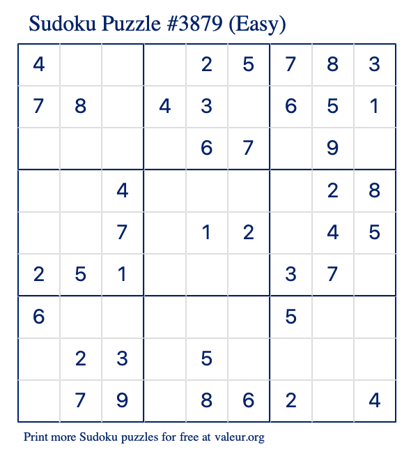 Free Printable Easy Sudoku Puzzle number 3879