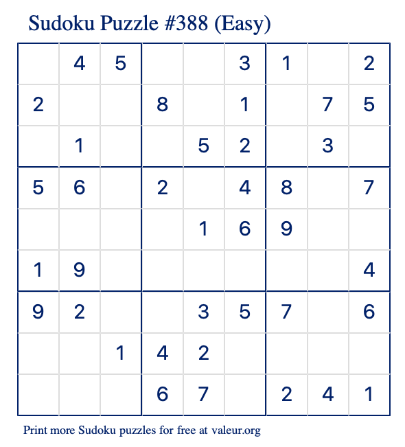 Free Printable Easy Sudoku Puzzle number 388