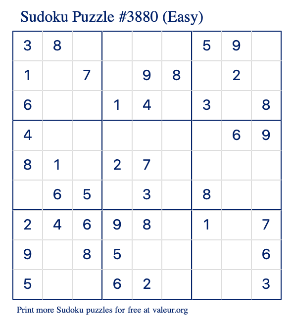 Free Printable Easy Sudoku Puzzle number 3880