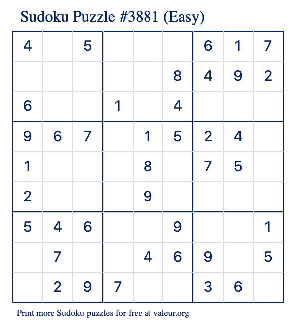 Free Printable Easy Sudoku Puzzle number 3881