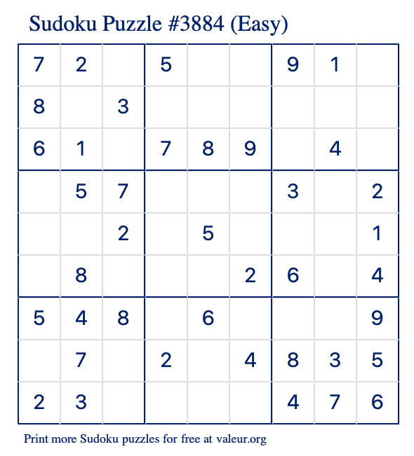Free Printable Easy Sudoku Puzzle number 3884