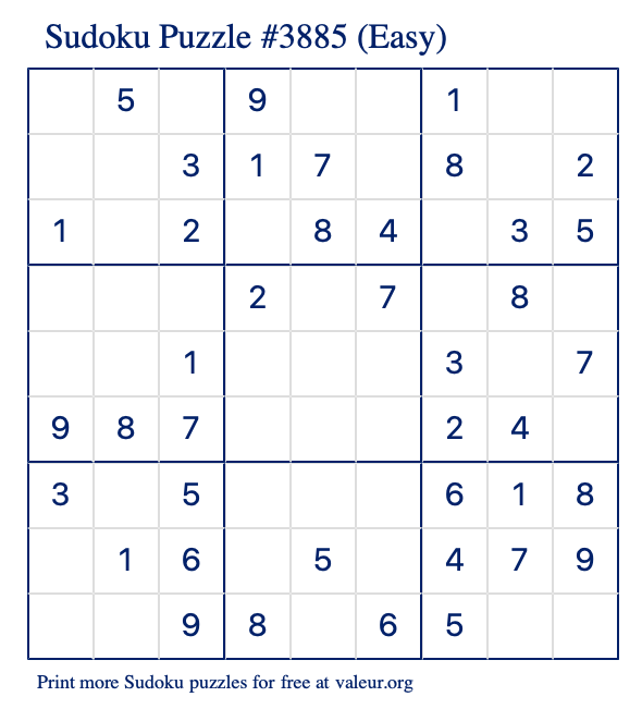 Free Printable Easy Sudoku Puzzle number 3885
