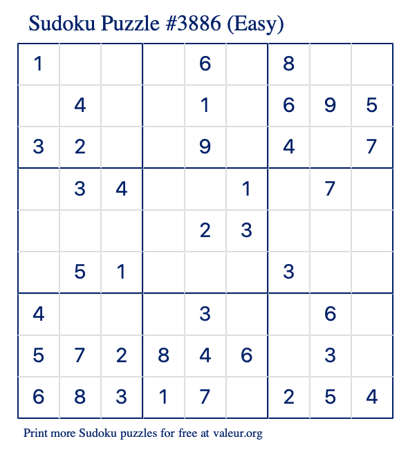 Free Printable Easy Sudoku Puzzle number 3886
