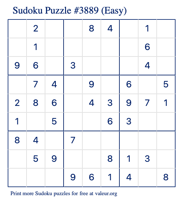 Free Printable Easy Sudoku Puzzle number 3889