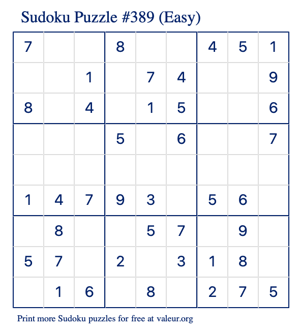 Free Printable Easy Sudoku Puzzle number 389