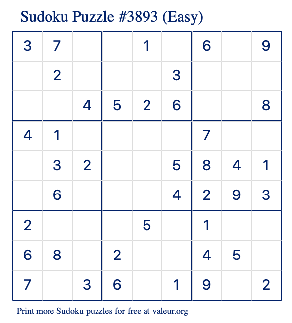 Free Printable Easy Sudoku Puzzle number 3893