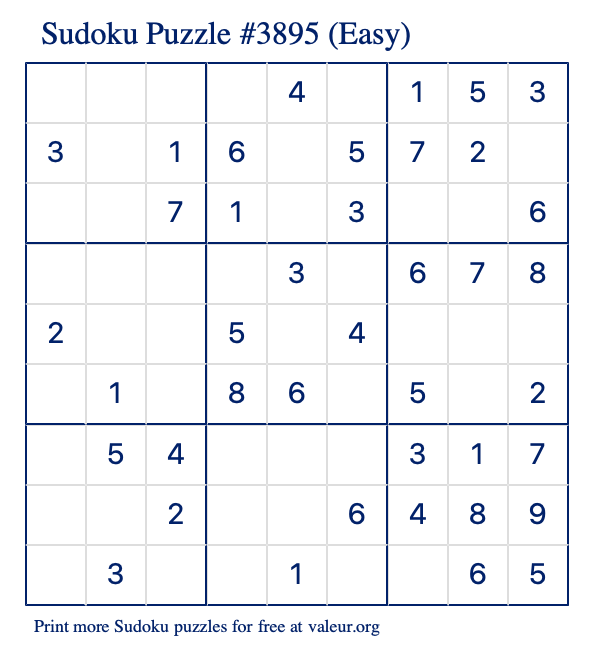 Free Printable Easy Sudoku Puzzle number 3895