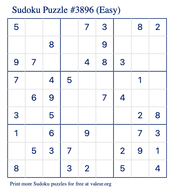 Free Printable Easy Sudoku Puzzle number 3896