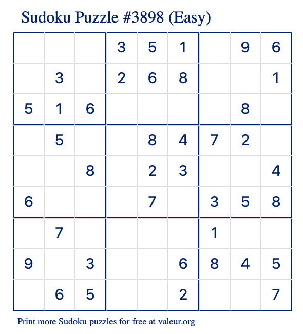 Free Printable Easy Sudoku Puzzle number 3898