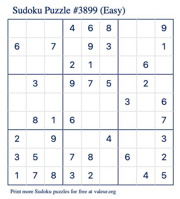 Free Printable Easy Sudoku Puzzle number 3899