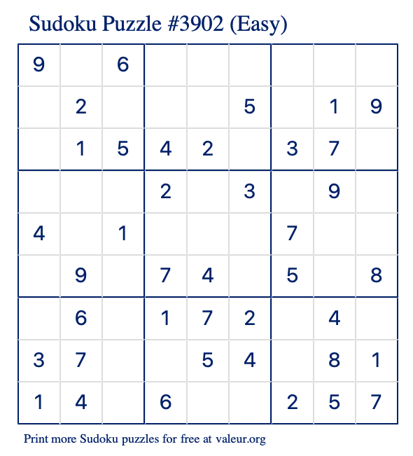 Free Printable Easy Sudoku Puzzle number 3902