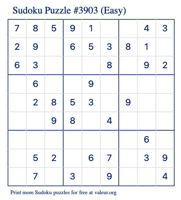 Free Printable Easy Sudoku Puzzle number 3903