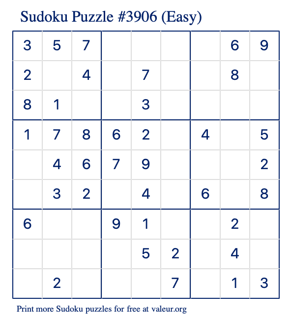 Free Printable Easy Sudoku Puzzle number 3906