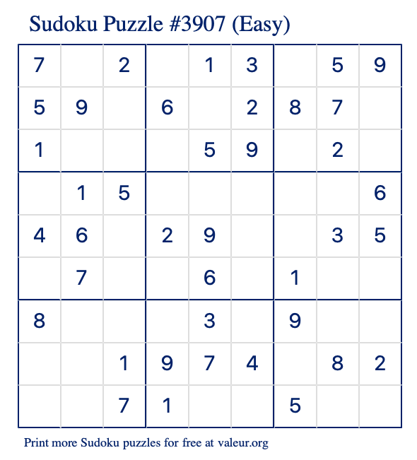 Free Printable Easy Sudoku Puzzle number 3907