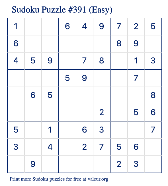 Free Printable Easy Sudoku Puzzle number 391