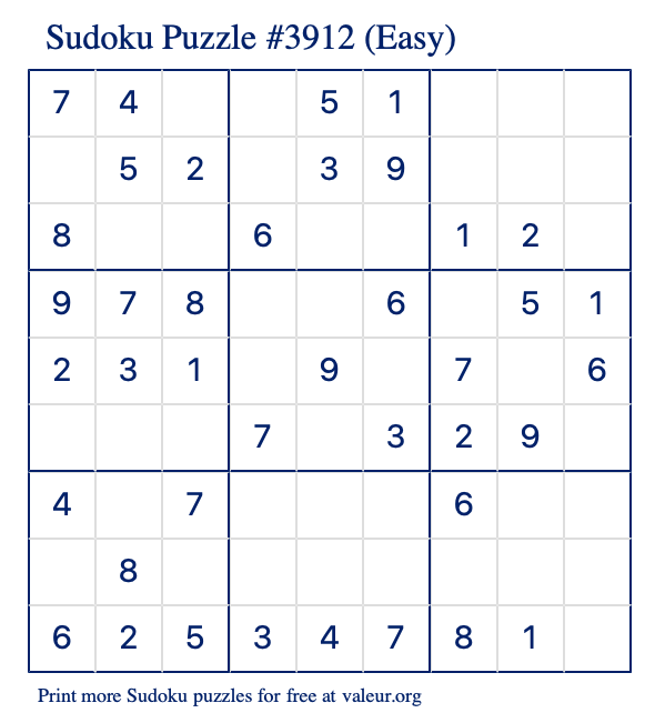 Free Printable Easy Sudoku Puzzle number 3912