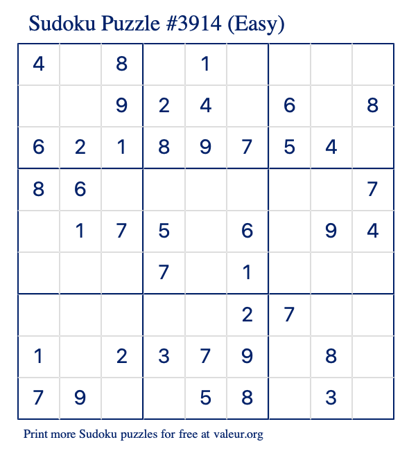 Free Printable Easy Sudoku Puzzle number 3914