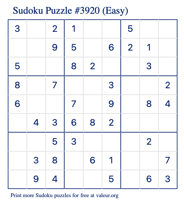 Free Printable Easy Sudoku Puzzle number 3920