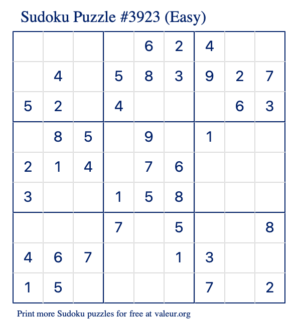 Free Printable Easy Sudoku Puzzle number 3923