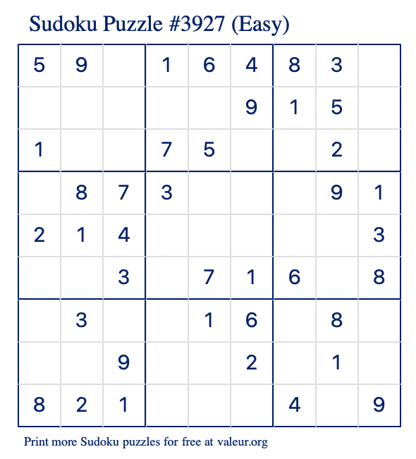 Free Printable Easy Sudoku Puzzle number 3927