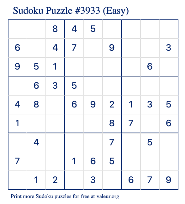 Free Printable Easy Sudoku Puzzle number 3933