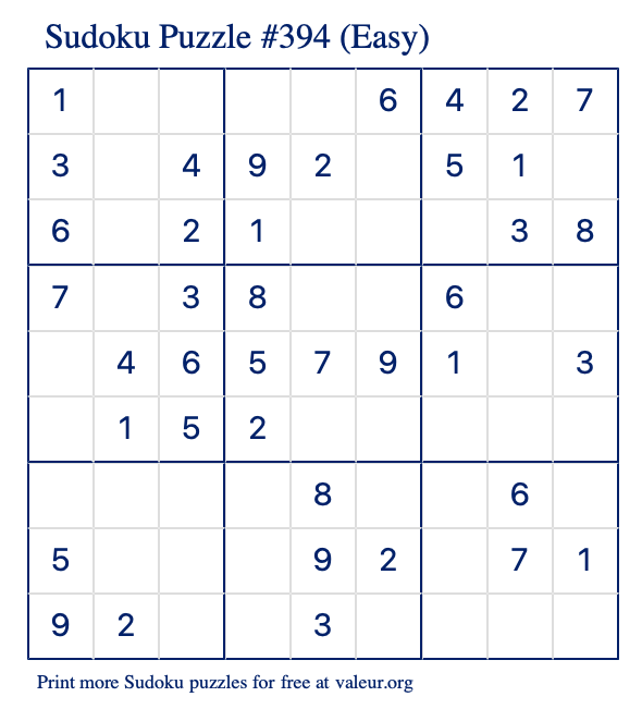 Free Printable Easy Sudoku Puzzle number 394