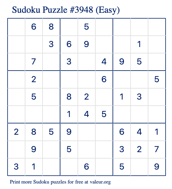 Free Printable Easy Sudoku Puzzle number 3948