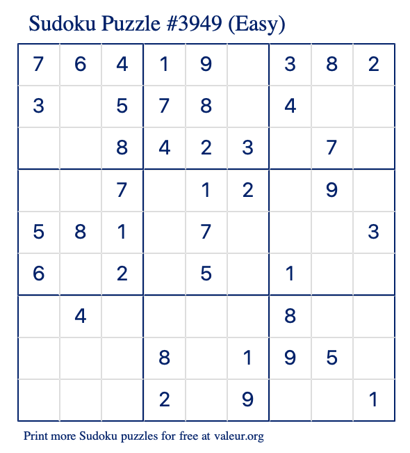 Free Printable Easy Sudoku Puzzle number 3949