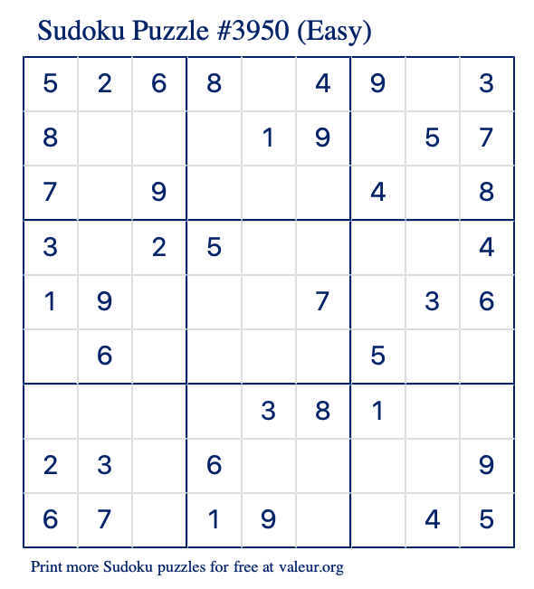 Free Printable Easy Sudoku Puzzle number 3950