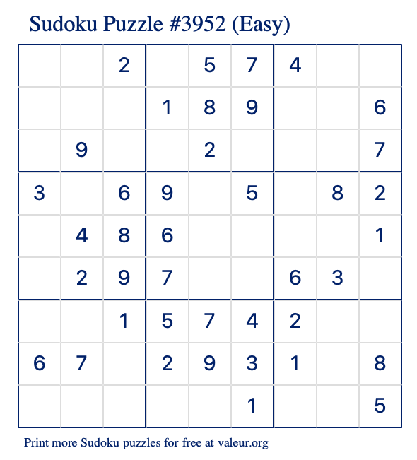 Free Printable Easy Sudoku Puzzle number 3952