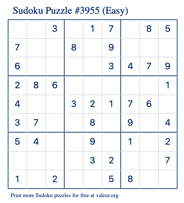 Free Printable Easy Sudoku Puzzle number 3955