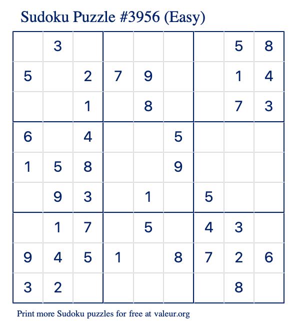 Free Printable Easy Sudoku Puzzle number 3956