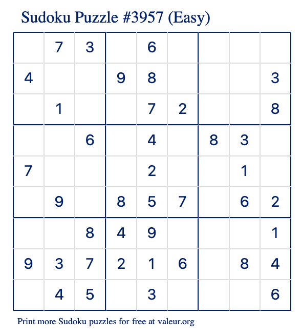 Free Printable Easy Sudoku Puzzle number 3957